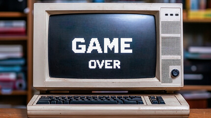 A dirty vintage computer monitor with the words GAME OVER written on it.