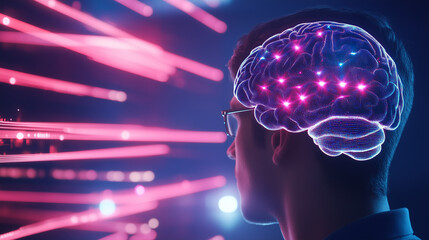Obraz premium Human head and brain.Deep learning , Machine learning and artificial intelligence , AI Technology, thinking concept.