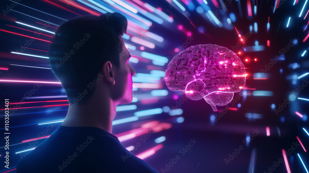 Poster human head and brain.deep learning , machine learning and artificial intelligence , ai technology, t