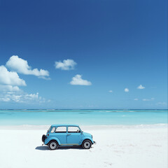 青い海と青い車