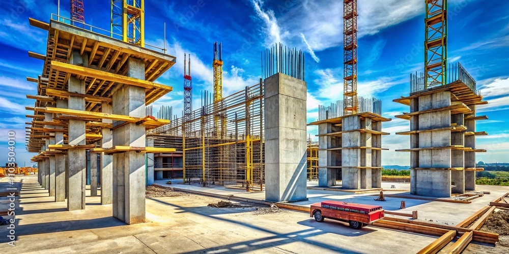 Poster construction site with two aligned concrete slabs and space between them emphasizing the rule of thi