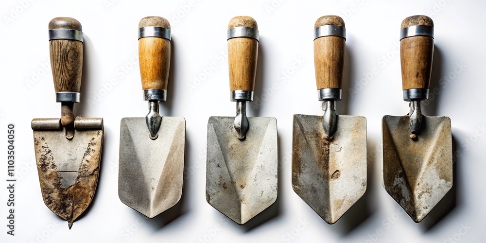 Poster construction trowel tools collection for web design on white background - essential graphics for con