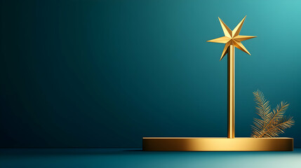 Modern Golden Star Decoration on Vibrant Teal Background