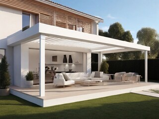 Am&eacute;nagement ext&eacute;rieur : v&eacute;randa et pergola bioclimatiques pour maison moderne