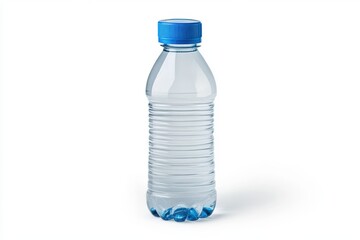 Fototapeta premium Transparent plastic water bottle with blue cap isolated on white background