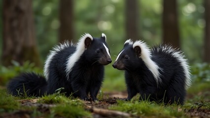 Obraz premium black and white skunk in the forest