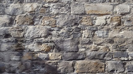 Fototapeta premium A closeup of a stone wall with a mix of gray and brown stones.