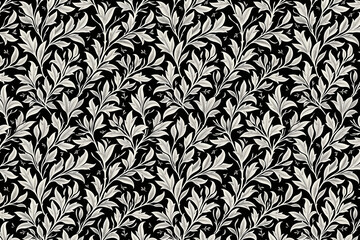 Toile pattern tapestry. Arts and crafts. Monochrome botanical pattern background. Created with Generative AI technology