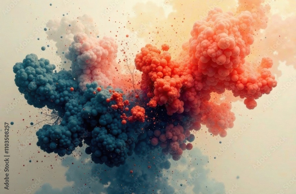 Poster vivid clouds of orange and blue swirl and blend to create a mesmerizing abstract visual effect in a 