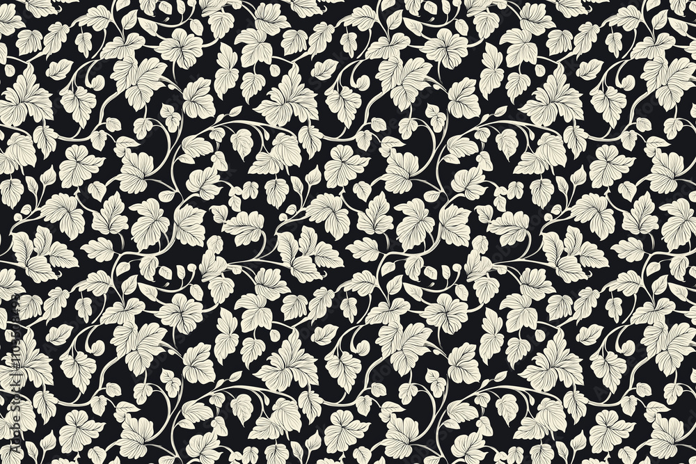 Poster toile pattern tapestry. arts and crafts. monochrome botanical pattern background. created with gener