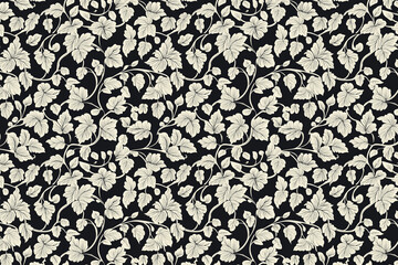 Toile pattern tapestry. Arts and crafts. Monochrome botanical pattern background. Created with Generative AI technology