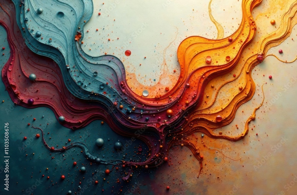 Poster swirling waves of vibrant colors create an energetic flow on a textured background, showcasing dynam