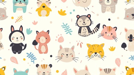 A colorful seamless pattern of cartoon cats.