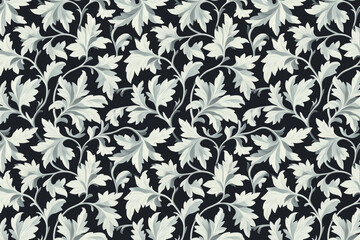Fototapeta premium Toile pattern tapestry. Arts and crafts. Monochrome botanical pattern background. Created with Generative AI technology