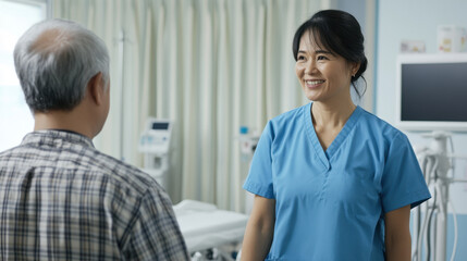 Young female doctor in a medical office consults with a patient about his health condition