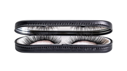 Elegant artificial eyelashes displayed in a sleek black case, perfect for enhancing beauty during special occasions.