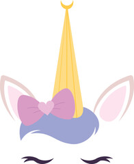 A unicorn with a pink bow on its head and a yellow crown