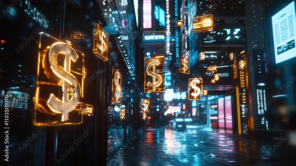 Poster a dynamic display of gold bars and currency symbols floating above a trading screen in a high-tech e