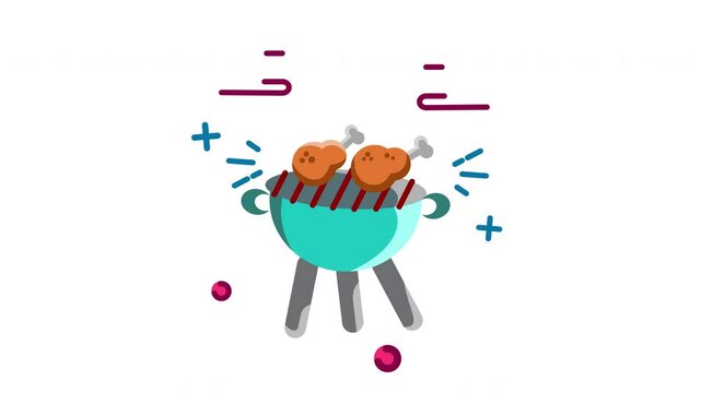 Animation bbq grill with chicken icon. Motion graphic animation cooking themed