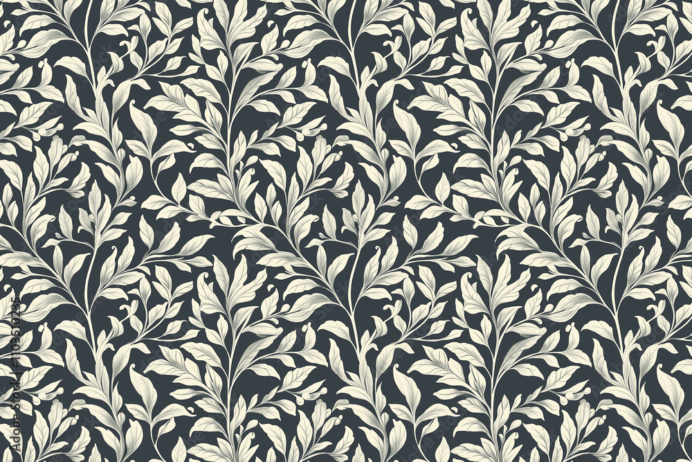 Poster toile pattern tapestry. arts and crafts. monochrome botanical pattern background. created with gener