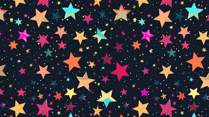 Obraz premium Seamless pattern of colorful stars on a dark blue background.