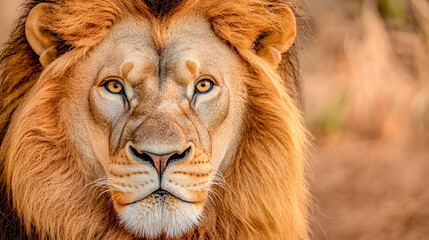 Fototapeta premium Majestic Lion with Striking Mane Gazing into the Distance