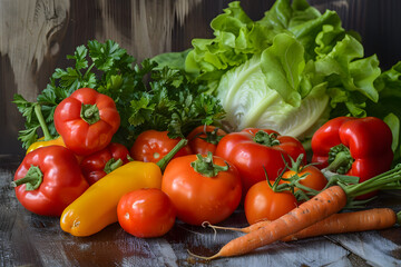 Vibrant Fresh Vegetables on Wooden Table - Healthy Eating and Organic Farming