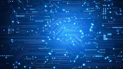 Abstract Blue Circuit Board Design with Glowing Lights and Lines