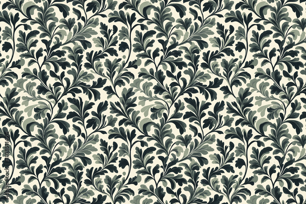 Poster toile pattern tapestry. arts and crafts. monochrome botanical pattern background. created with gener