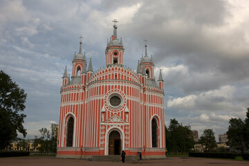 Russia Saint Petersburg Chesmenskaya Church on a cloudy summer day