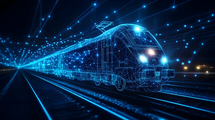 Futuristic Concept of Electric Train in Digital Wireframe Design