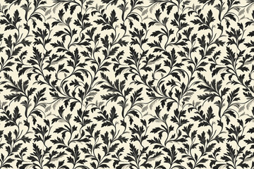 Toile pattern tapestry. Arts and crafts. Monochrome botanical pattern background. Created with Generative AI technology