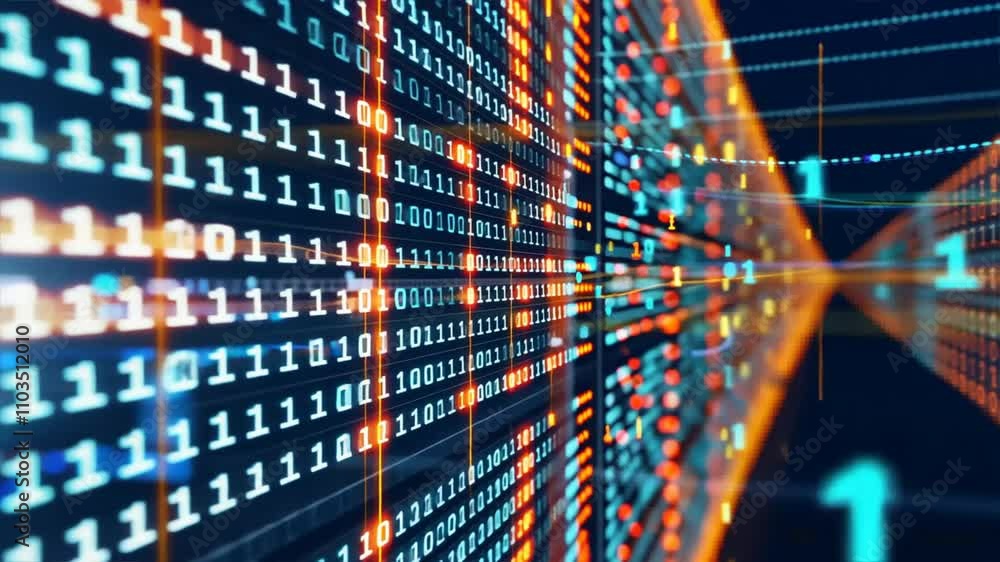 Poster colorful digital binary code futuristic matrix of technology and data lines creating vibrant innovat