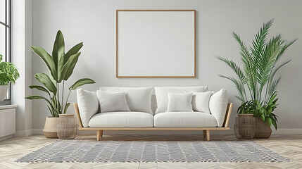 Modern Living Room with Minimalist Couch and Indoor Plants