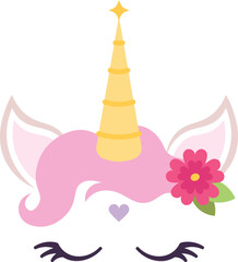 A unicorn with a pink flower on its head