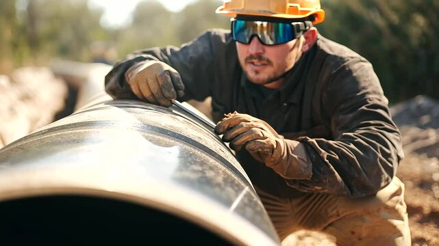 Quality Control Specialist Inspects Pipeline Welds and Connections