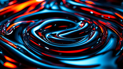 Abstract Colorful Liquid Waves in Black, Red, and Blue Tones