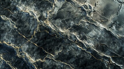 Fototapeta premium Close up of a marble texture with swirling blue and gold veins.