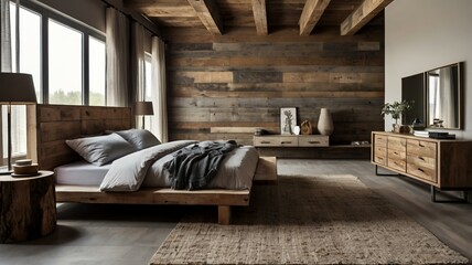 postmodern rustic style interior home design of a bedroom