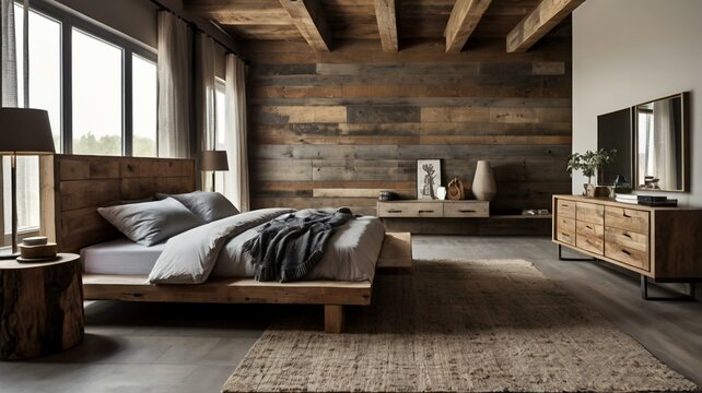 postmodern rustic style interior home design of a bedroom
