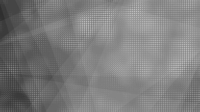 Loopable Abstract Monochrome Background with Shifting Dots, Halftone Patterns, and Rotating Overlapping Triangles in a Modern Gray Gradient