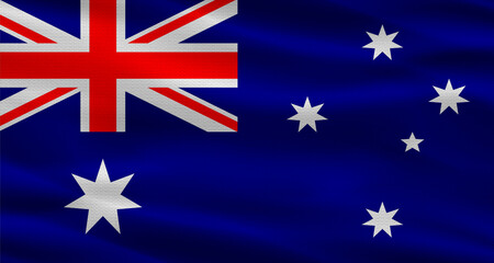 Fototapeta premium Australian flag with a fabric texture waving. Close up of flag of Australia with cloth texture