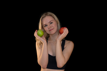 Smiling Girl Holding Green and Red Apples, Promoting Healthy Eating and Balanced Lifestyle