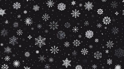 Snowflakes pattern on black background. Christmas and New Year holiday concept. Black and white. Paper cut style. Winter design for greeting card, banner, wrapping paper, textile, print