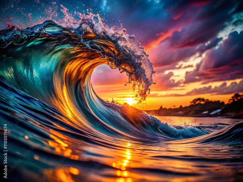 Poster dark dynamic wave: a vivid fluid abstract liquid scene captured in low light photography, evoking de