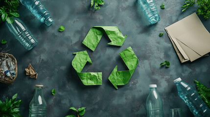 Recycling Symbol Surrounded by Recyclable Items