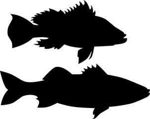 Fish silhouette vector art black and white