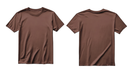 Dark Brown T-Shirt Mockup, front and back view of the t-shirt on a white background, flat lay, isolated cutout PNG