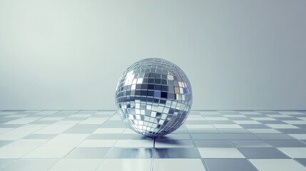 Retro-style silver disco ball with shiny tiles, isolated against a clean white backdrop