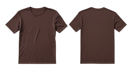 Dark Brown T-Shirt Mockup, front and back view of the t-shirt on a white background, flat lay, isolated cutout PNG